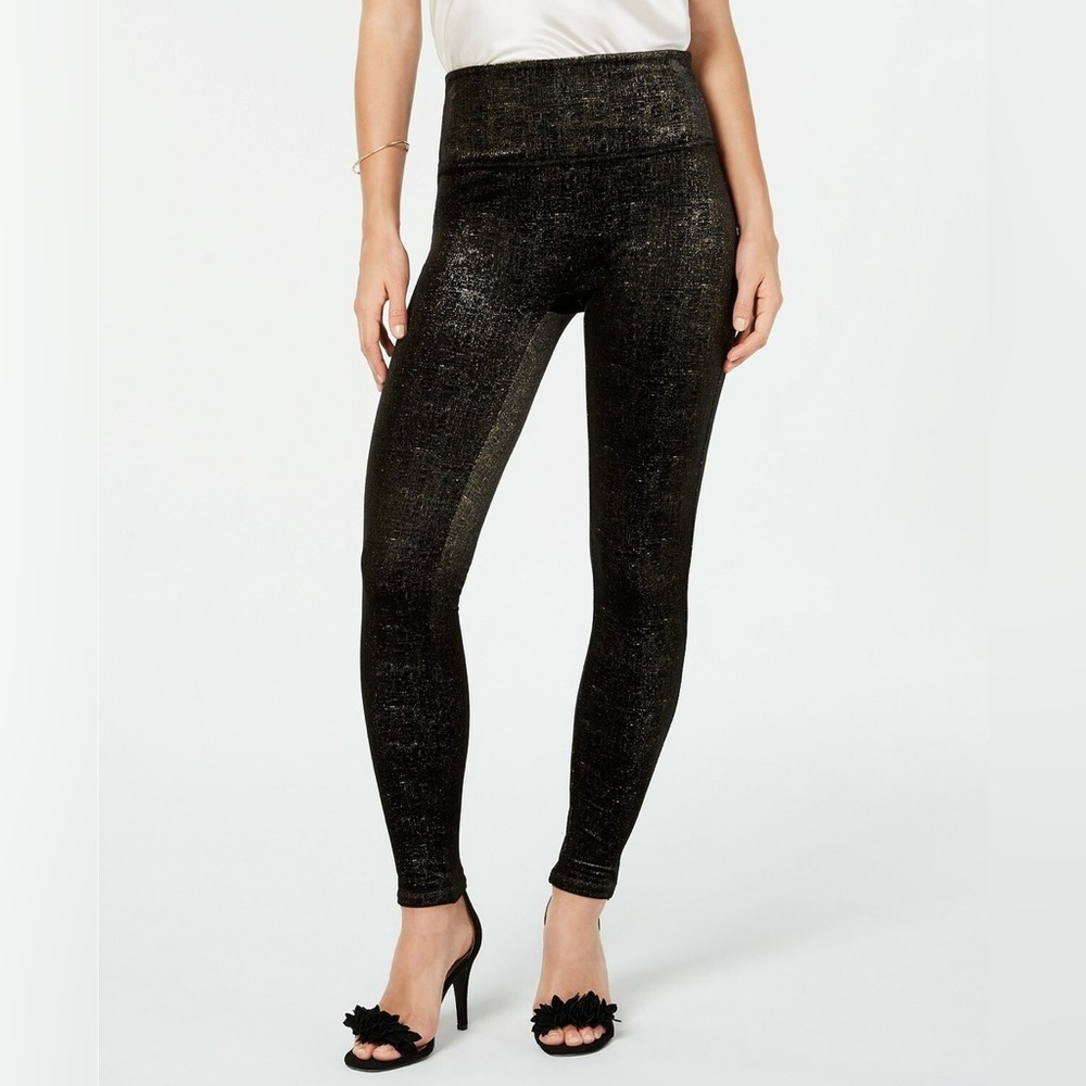 NWT SPANX Velvet Shine Legging Size Medium in Black/Gold 20188R